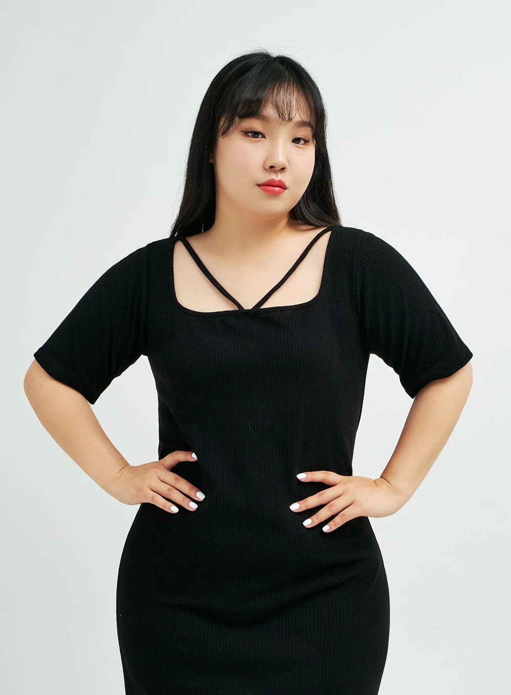 Plus Square Neck V Strap Maxi Dress IY24 - Image 4