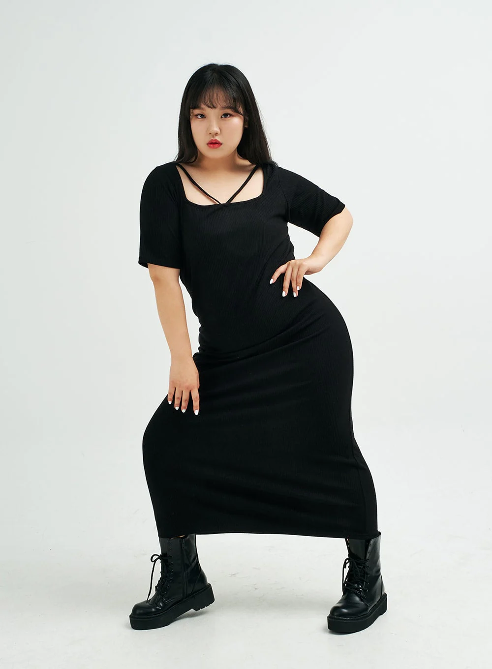 Plus Square Neck V Strap Maxi Dress IY24 - Image 5