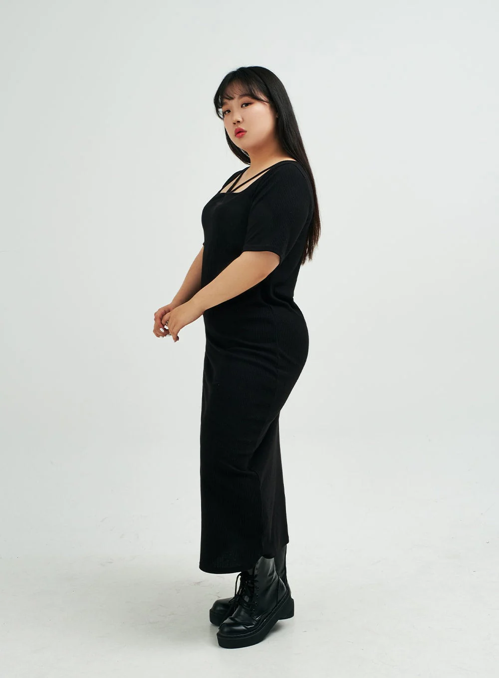 Plus Square Neck V Strap Maxi Dress IY24 - Image 6