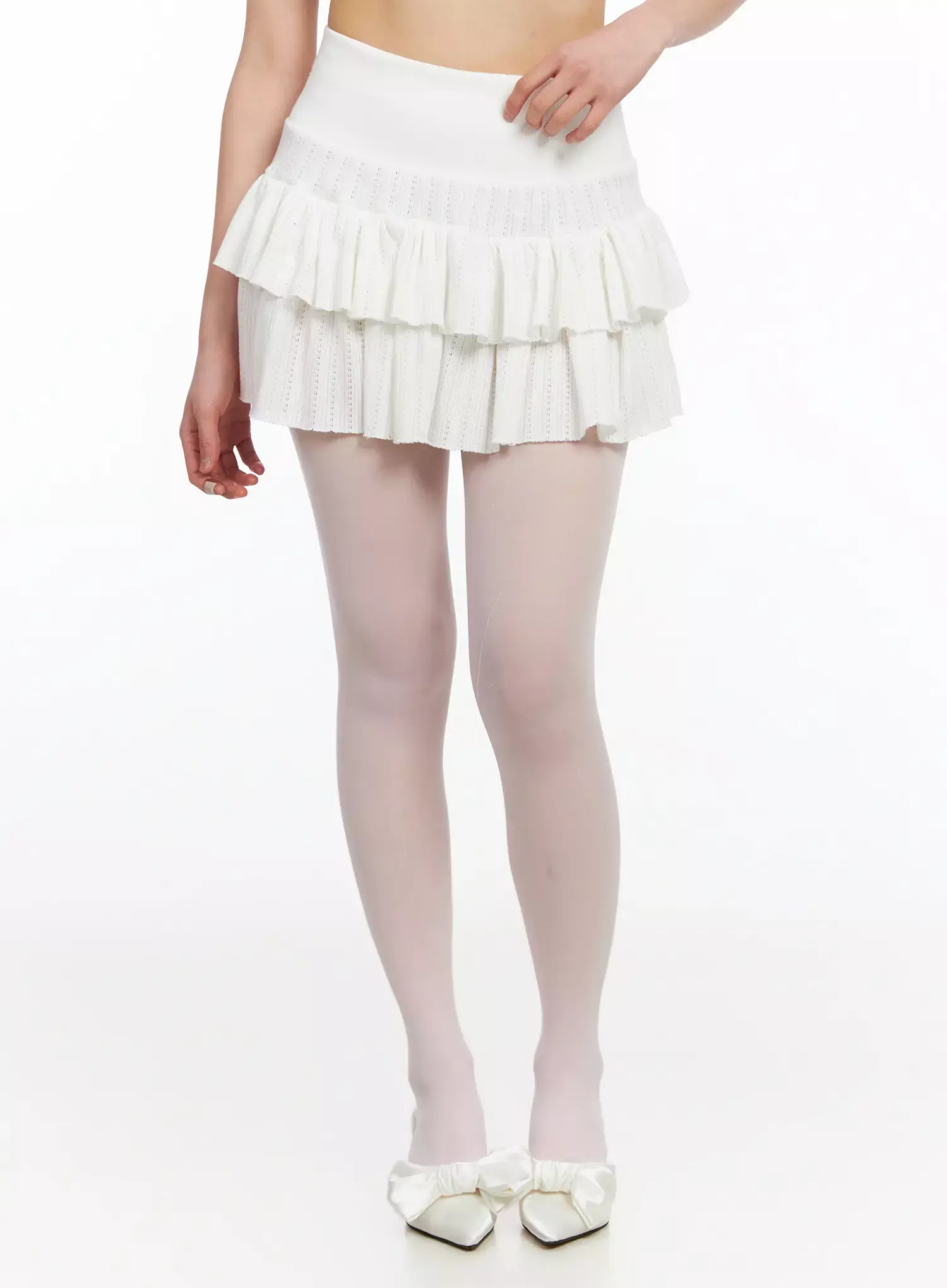 Pointelle Layered Ruffle Mini Skirt IA523 - Image 5