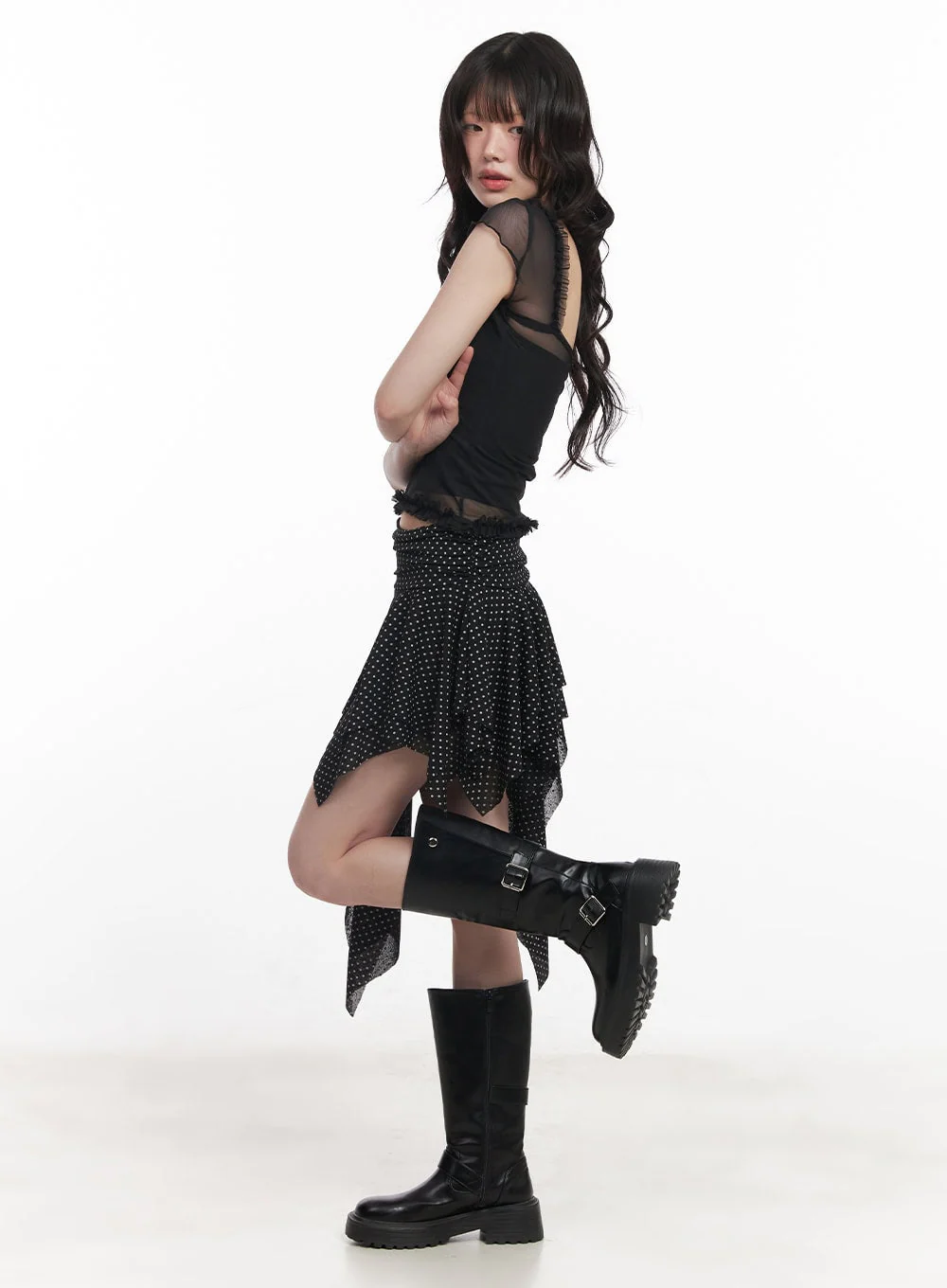 Polka Dot Asymmetric Ruffle Mini Skirt CY520 - Image 4
