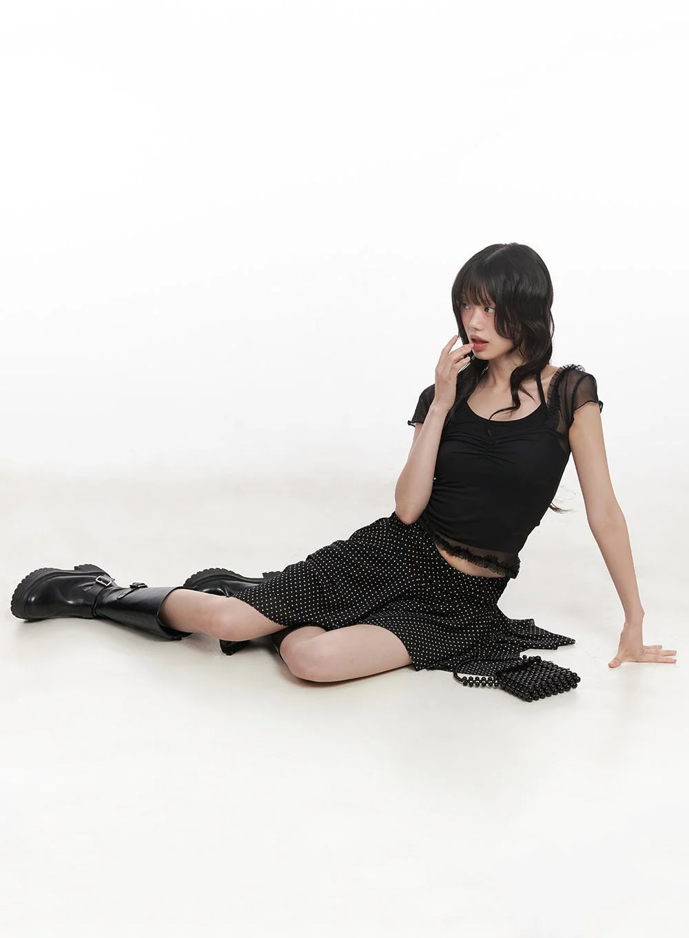 Polka Dot Asymmetric Ruffle Mini Skirt CY520 - Image 9