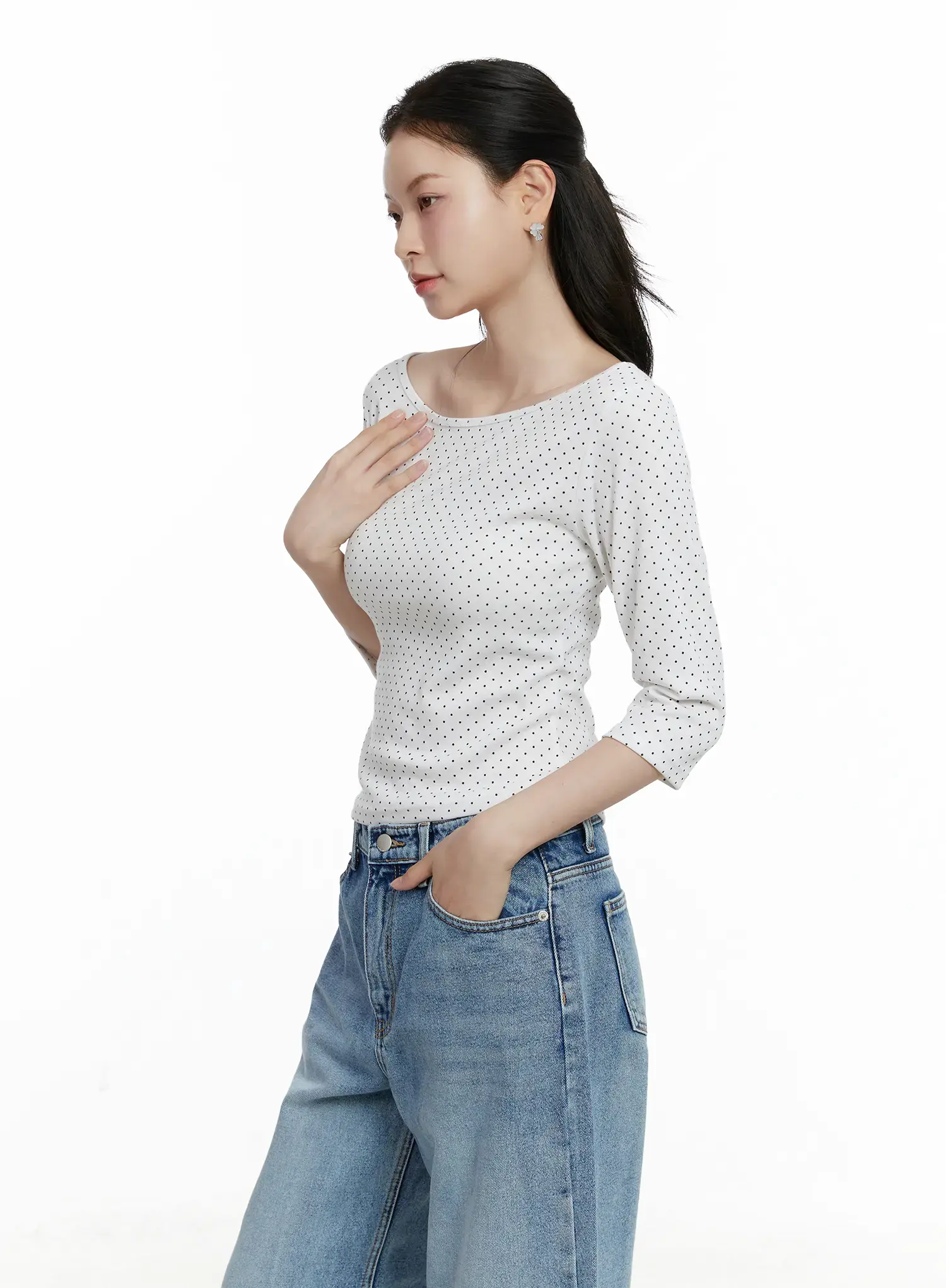 Polka Dot Boat Neck Top F502 - Image 5