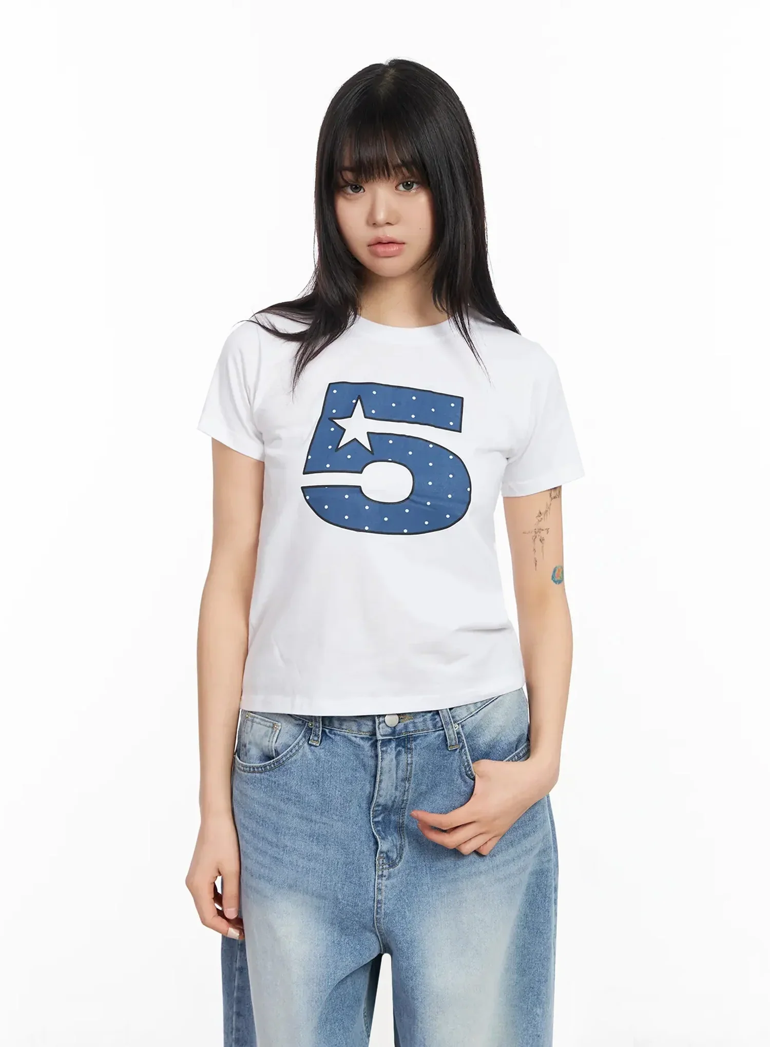Polka Dot Graphic Number Crop Tee IA523 - Image 13