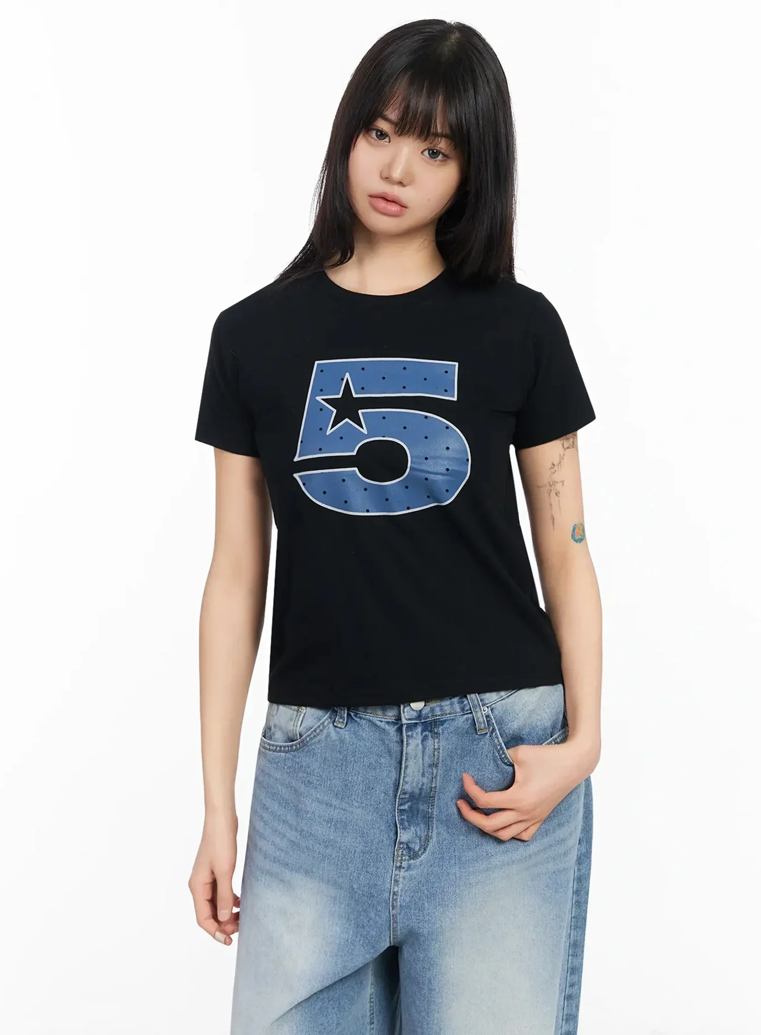 Polka Dot Graphic Number Crop Tee IA523 - Image 2