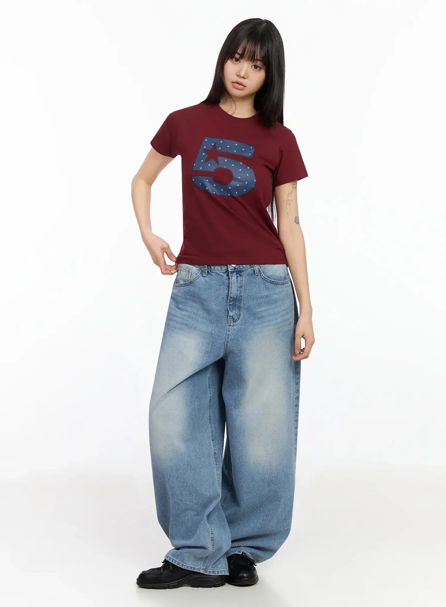 Polka Dot Graphic Number Crop Tee IA523 - Image 5