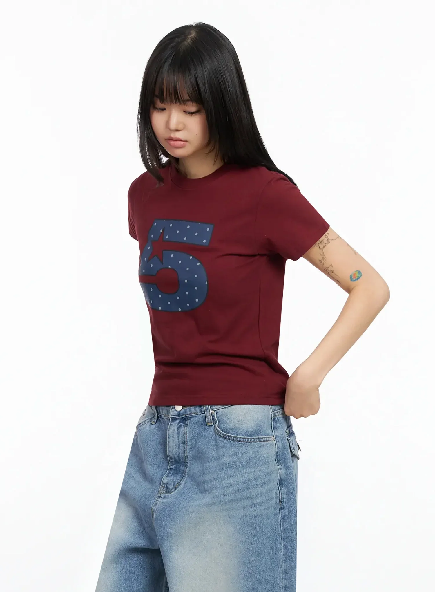 Polka Dot Graphic Number Crop Tee IA523 - Image 8