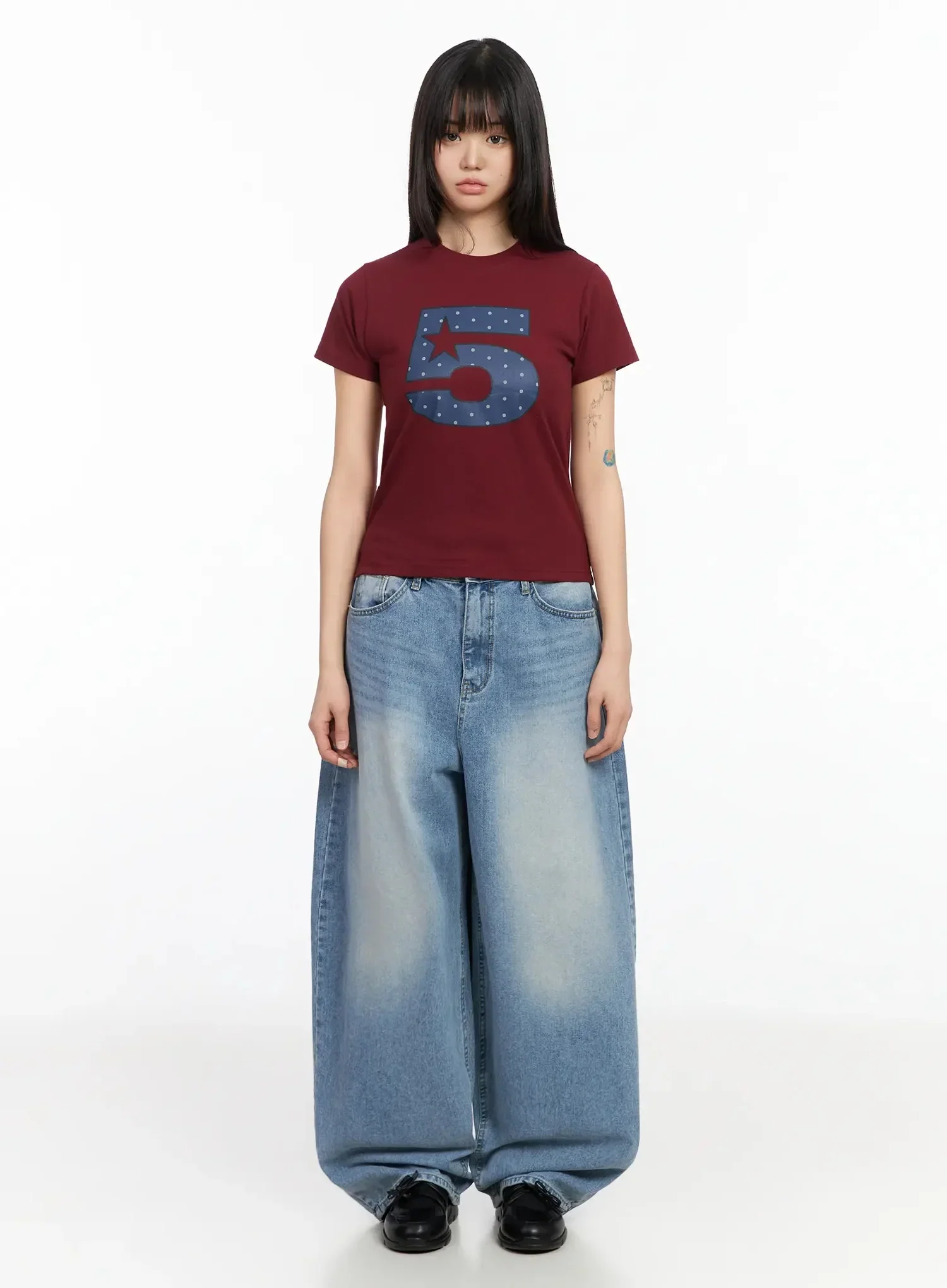 Polka Dot Graphic Number Crop Tee IA523 - Image 9