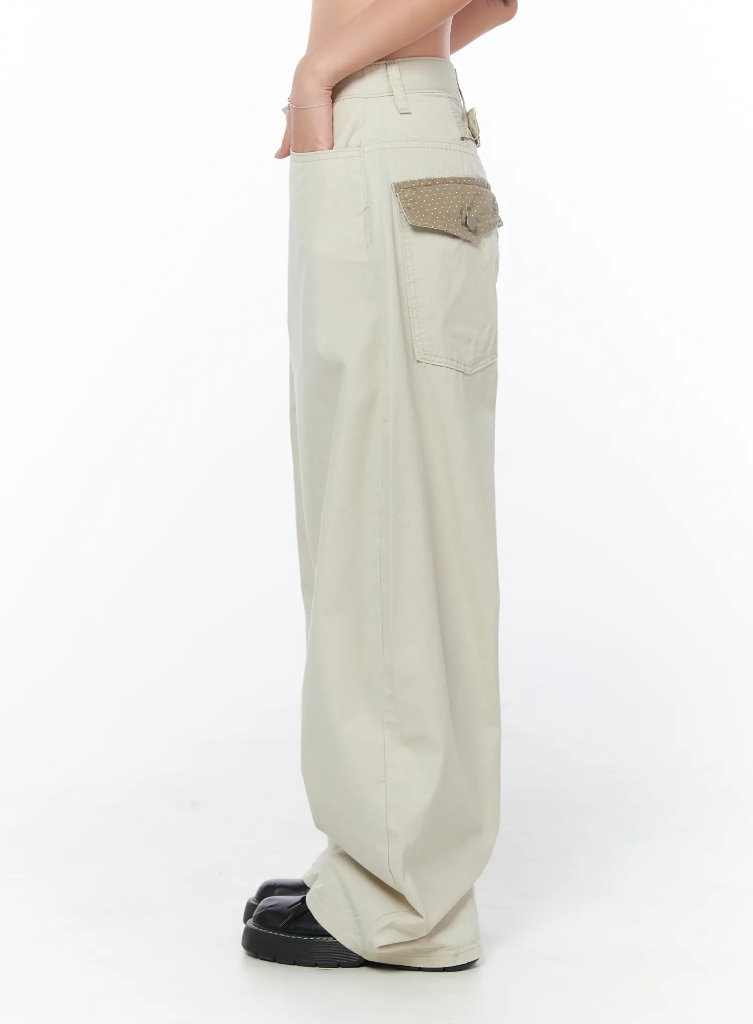 Polka Dot Pocket Wide Cotton Pants CY512 - Image 3