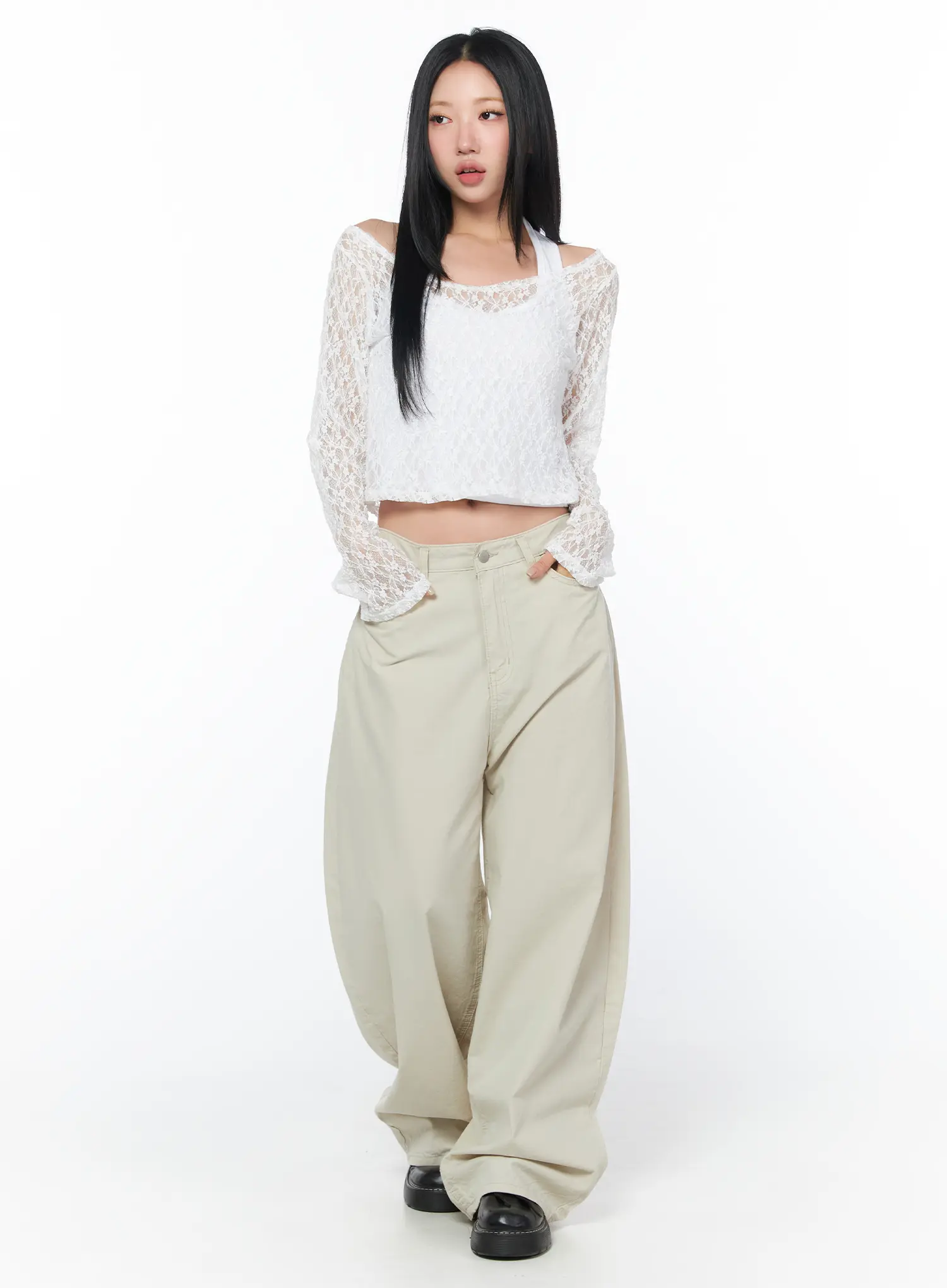 Polka Dot Pocket Wide Cotton Pants CY512 - Image 5