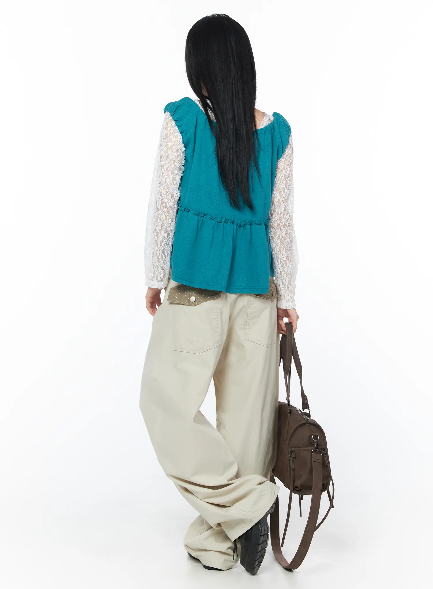 Polka Dot Pocket Wide Cotton Pants CY512 - Image 8