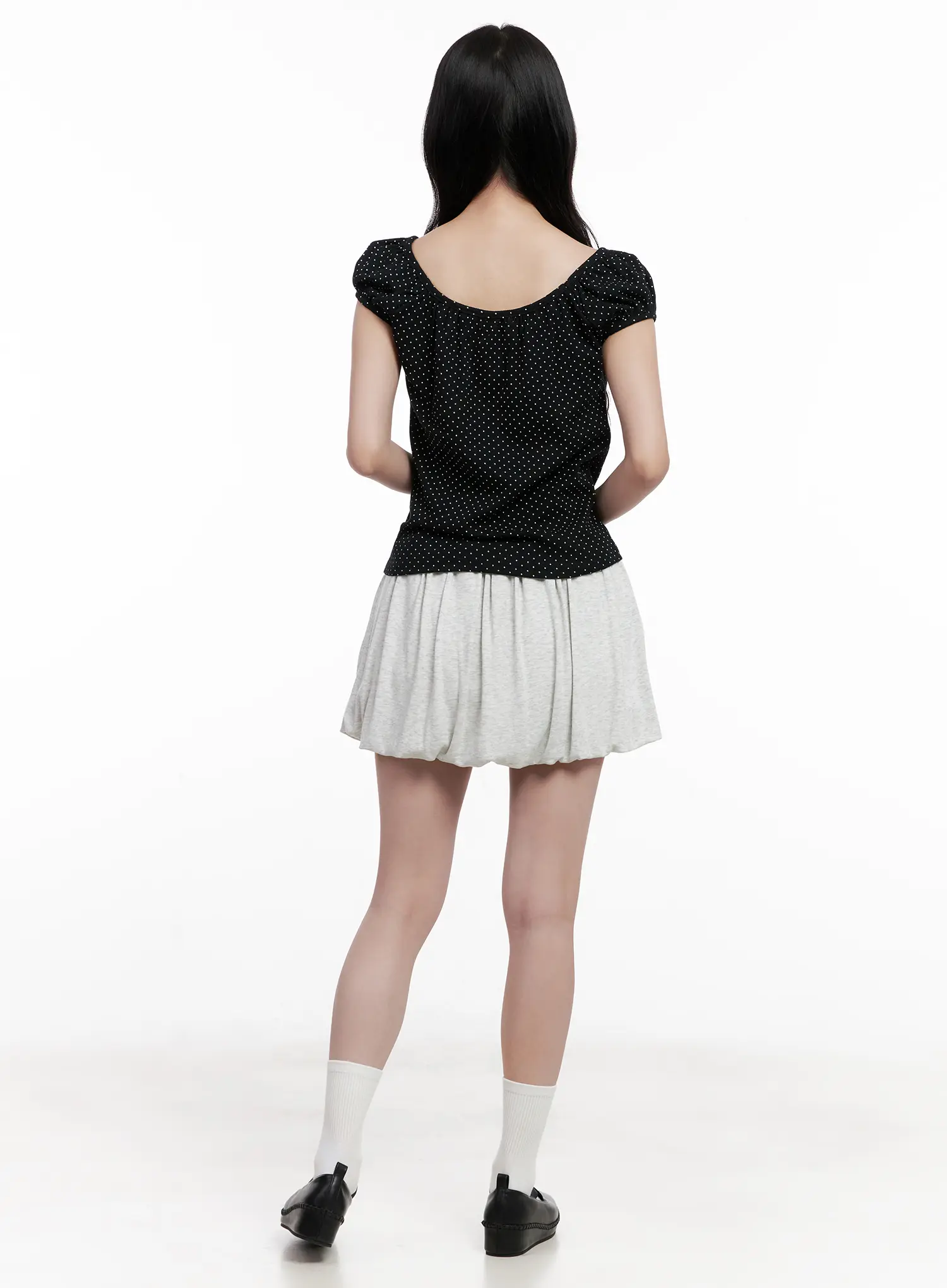 Polka Dot Puff-Sleeve Ribbon Top CL516 - Image 5