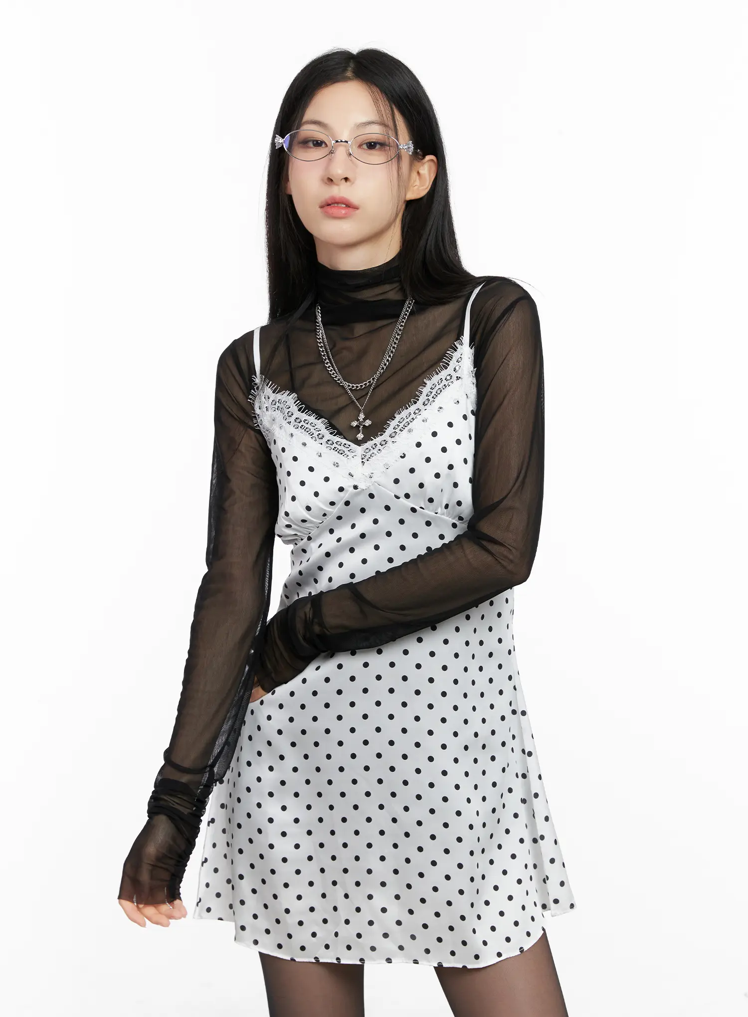 Polka Dot Satin Lace Mini Dress CG525 - Image 11