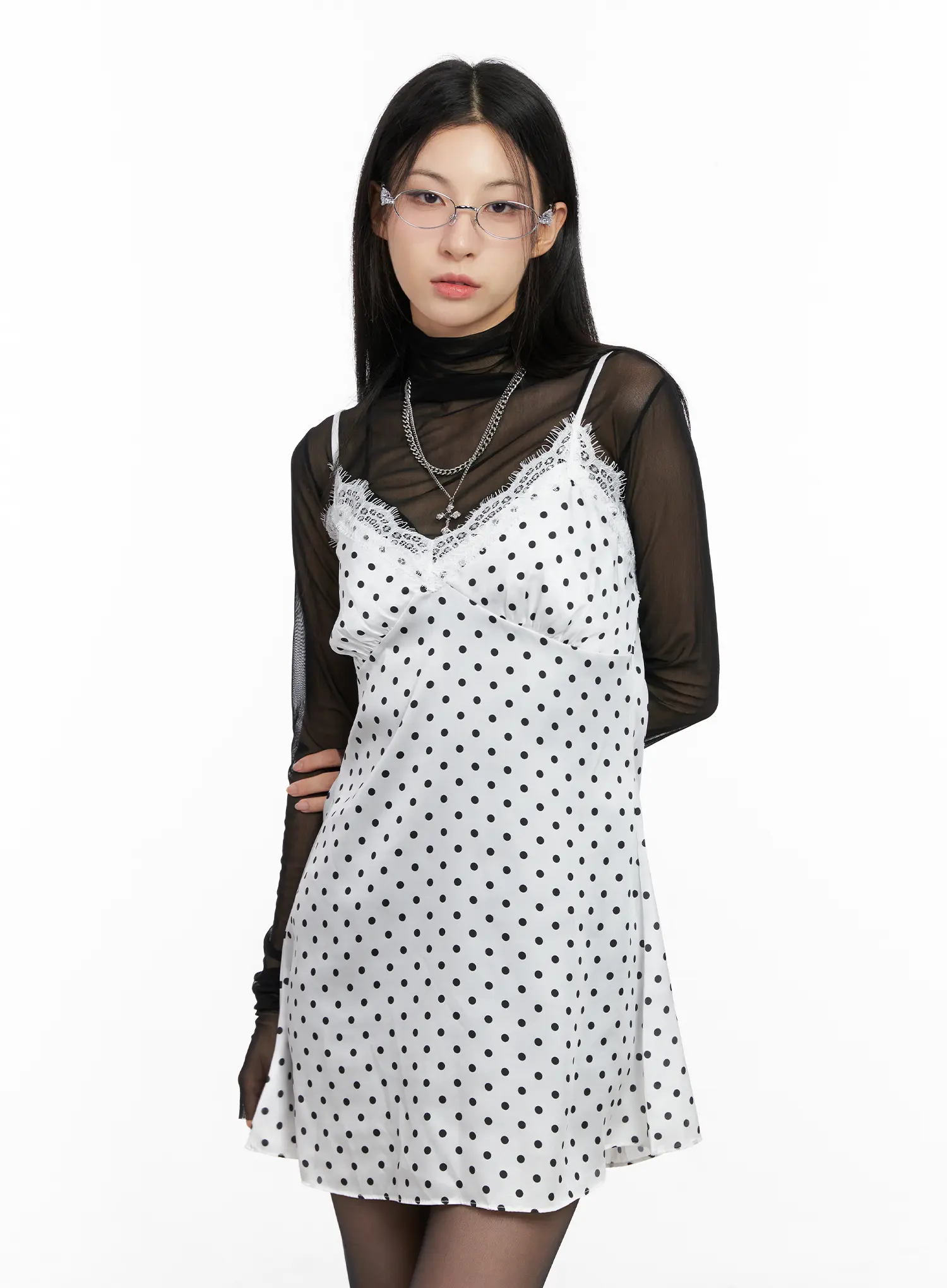 Polka Dot Satin Lace Mini Dress CG525 - Image 7