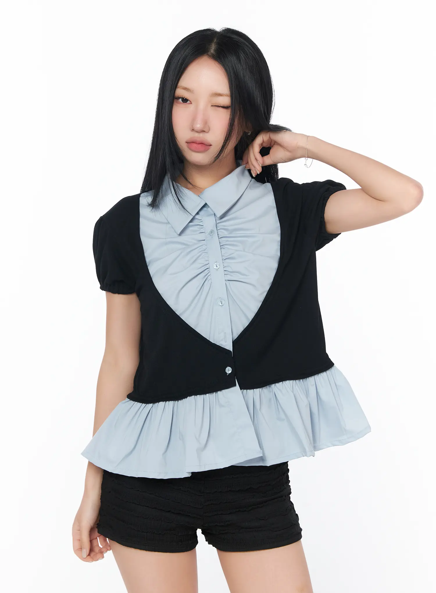 Puff Frill Short Sleeve Blouse CY513 - Image 9