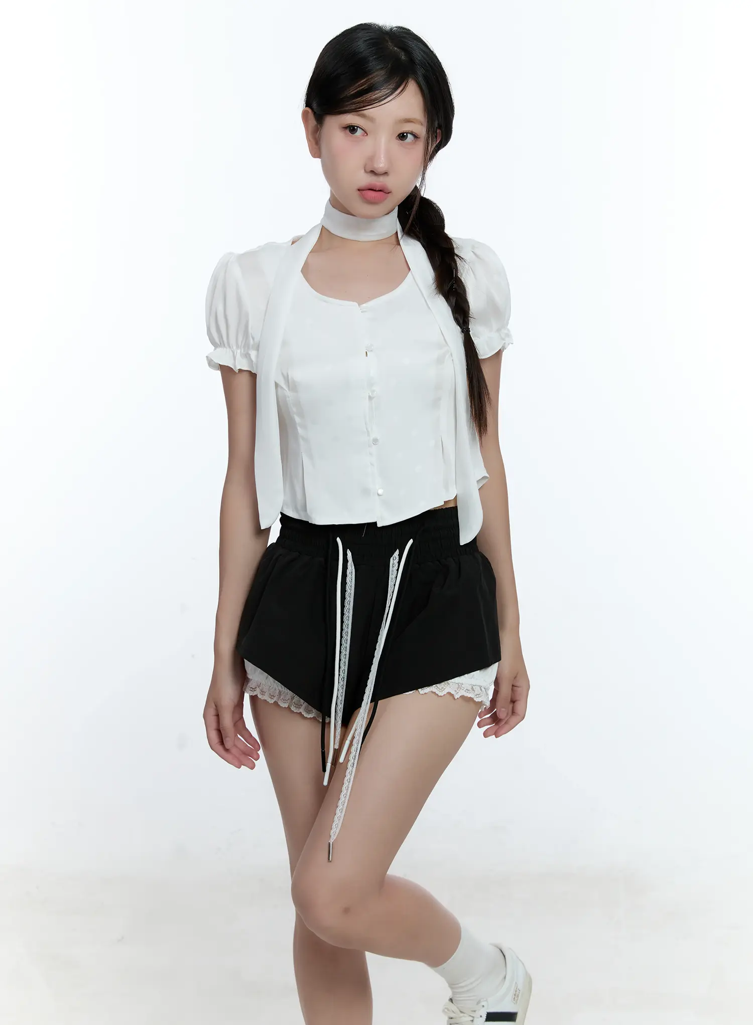 Puff Sleeve Crop Top & Scarf CU527 - Image 10