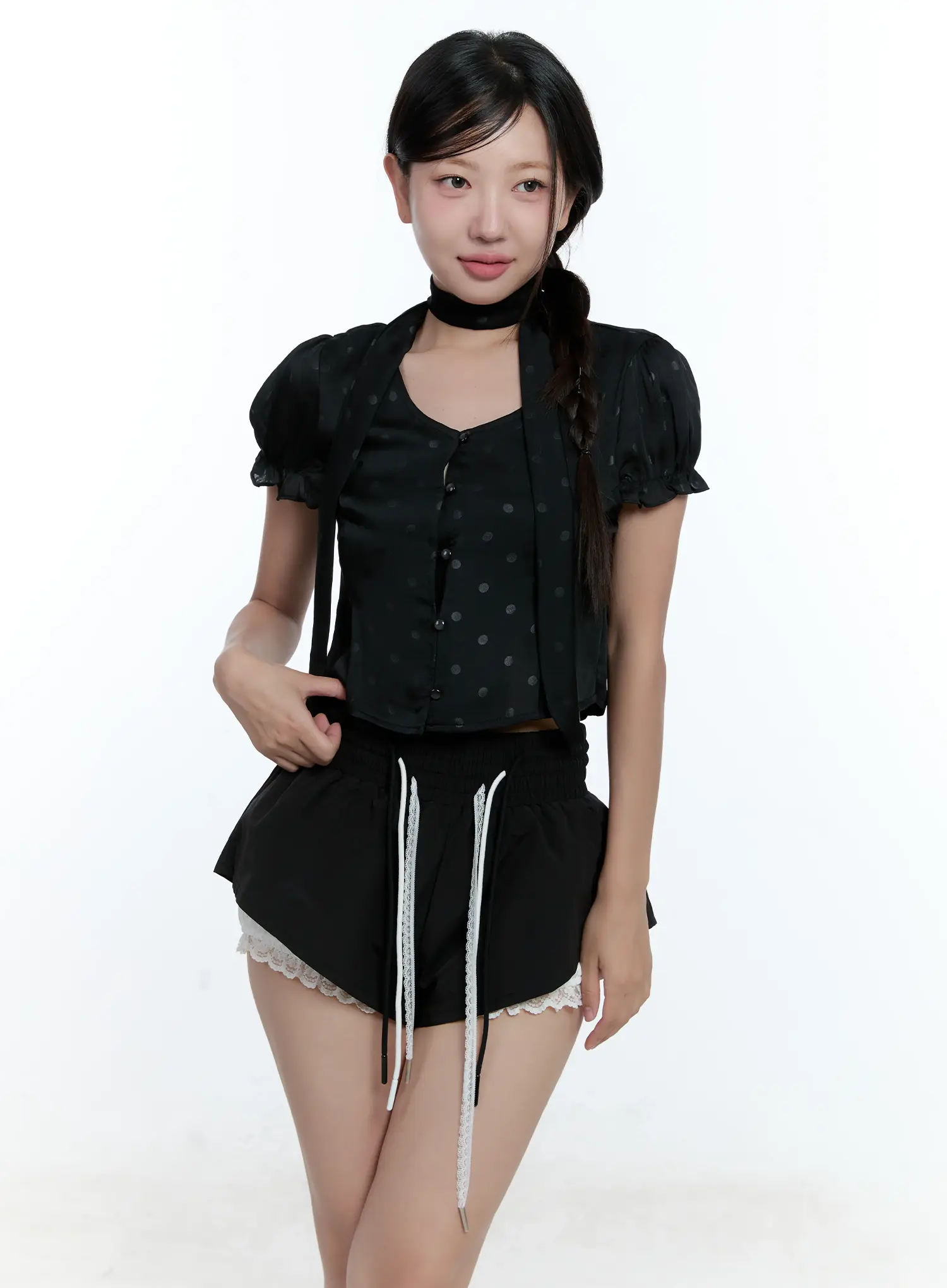 Puff Sleeve Crop Top & Scarf CU527 - Image 11