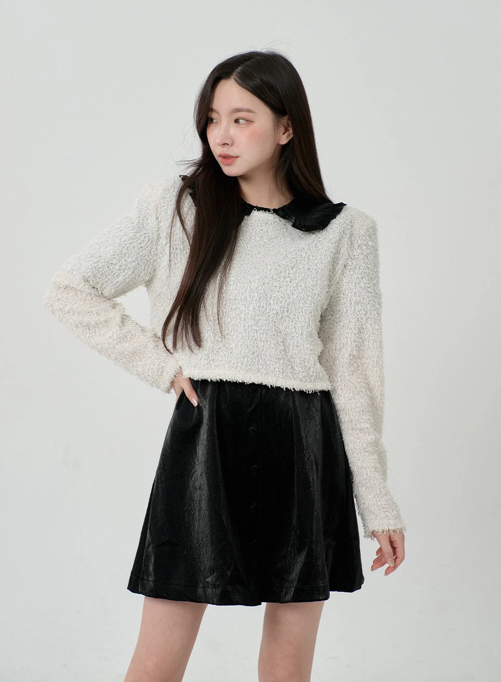 Puff Sleeve Faux Leather Mini Dress BD12 - Image 13