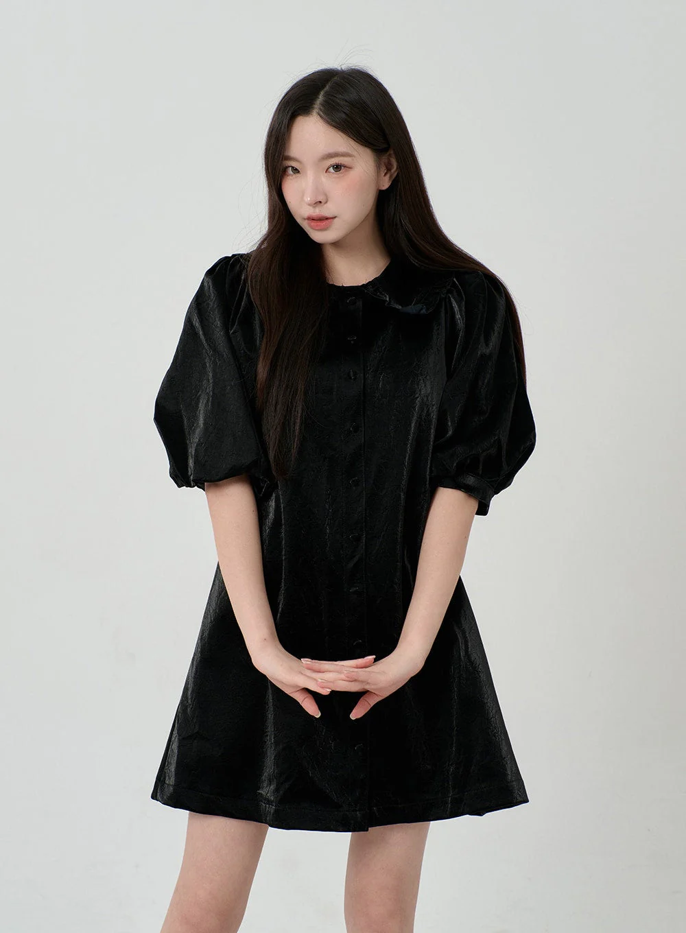 Puff Sleeve Faux Leather Mini Dress BD12 - Image 2