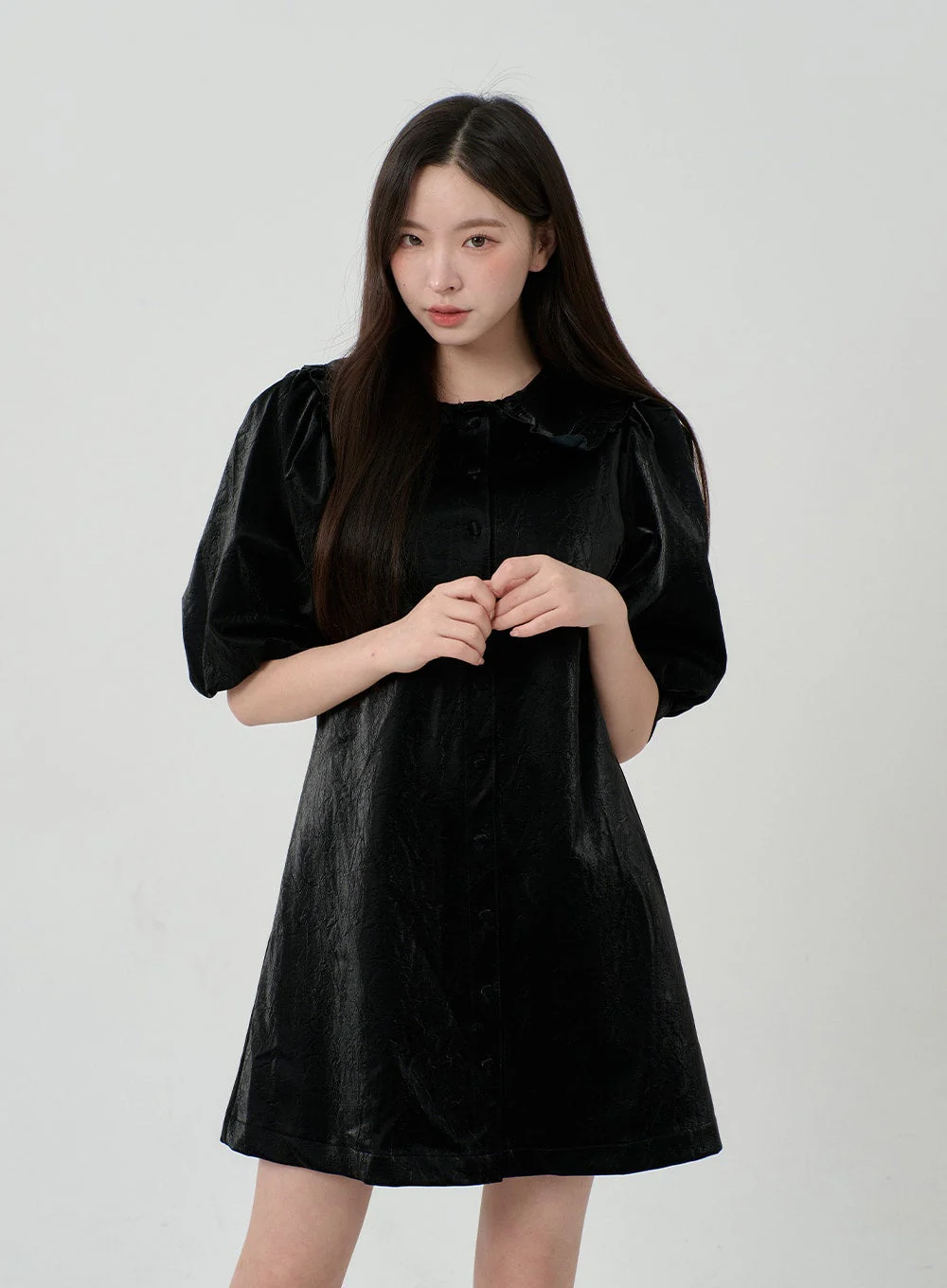 Puff Sleeve Faux Leather Mini Dress BD12 - Image 3
