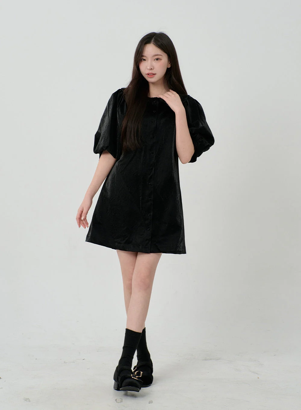Puff Sleeve Faux Leather Mini Dress BD12 - Image 4