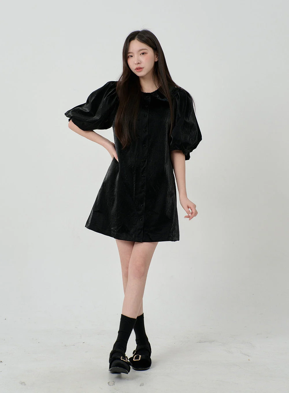 Puff Sleeve Faux Leather Mini Dress BD12 - Image 5