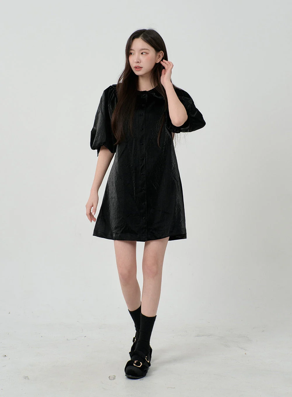Puff Sleeve Faux Leather Mini Dress BD12 - Image 6