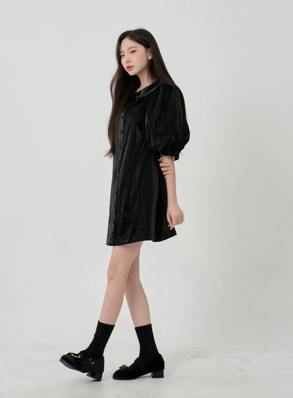 Puff Sleeve Faux Leather Mini Dress BD12 - Image 7