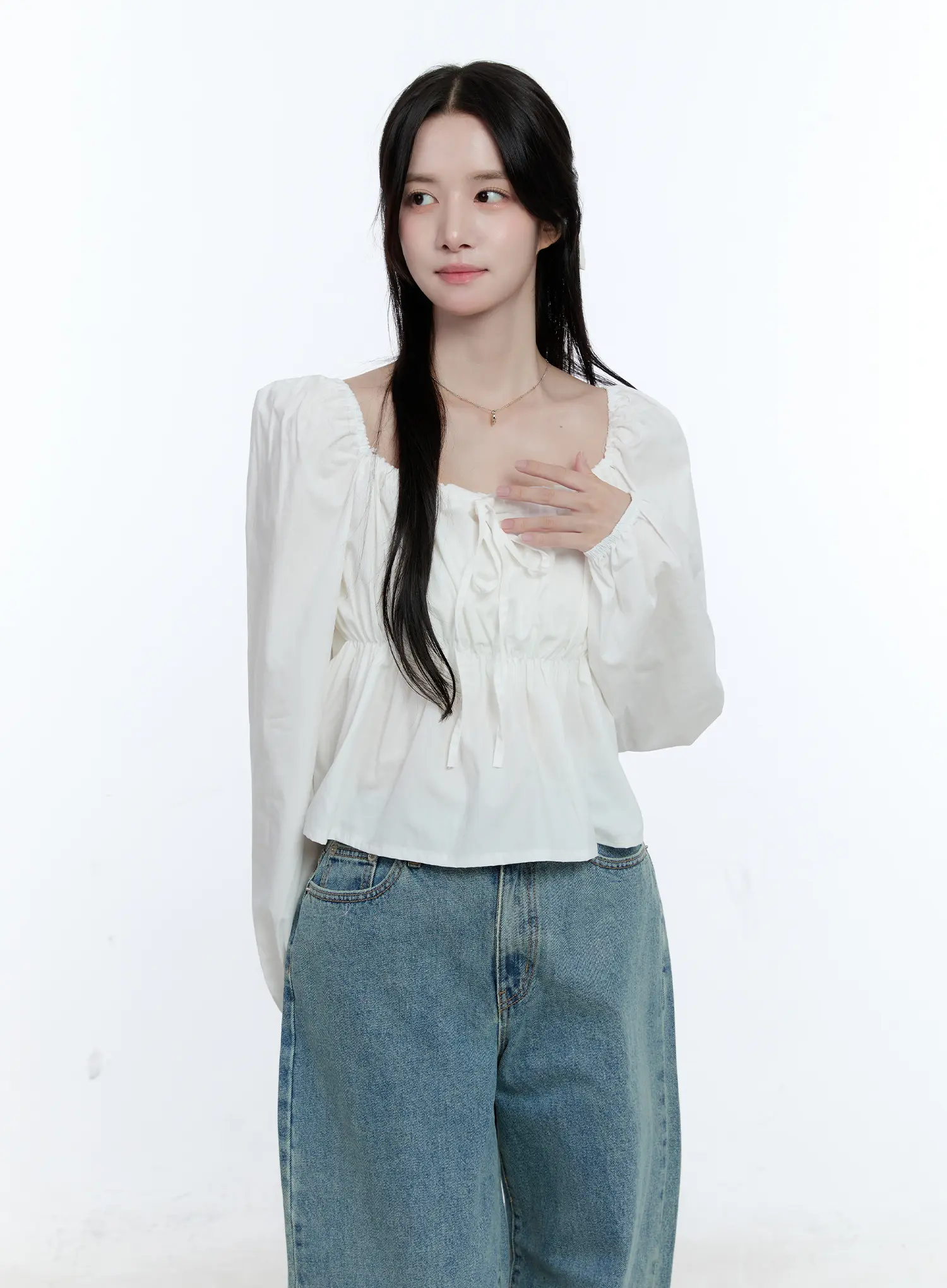 Puff-Sleeve Shirred Blouse CG512 - Image 11