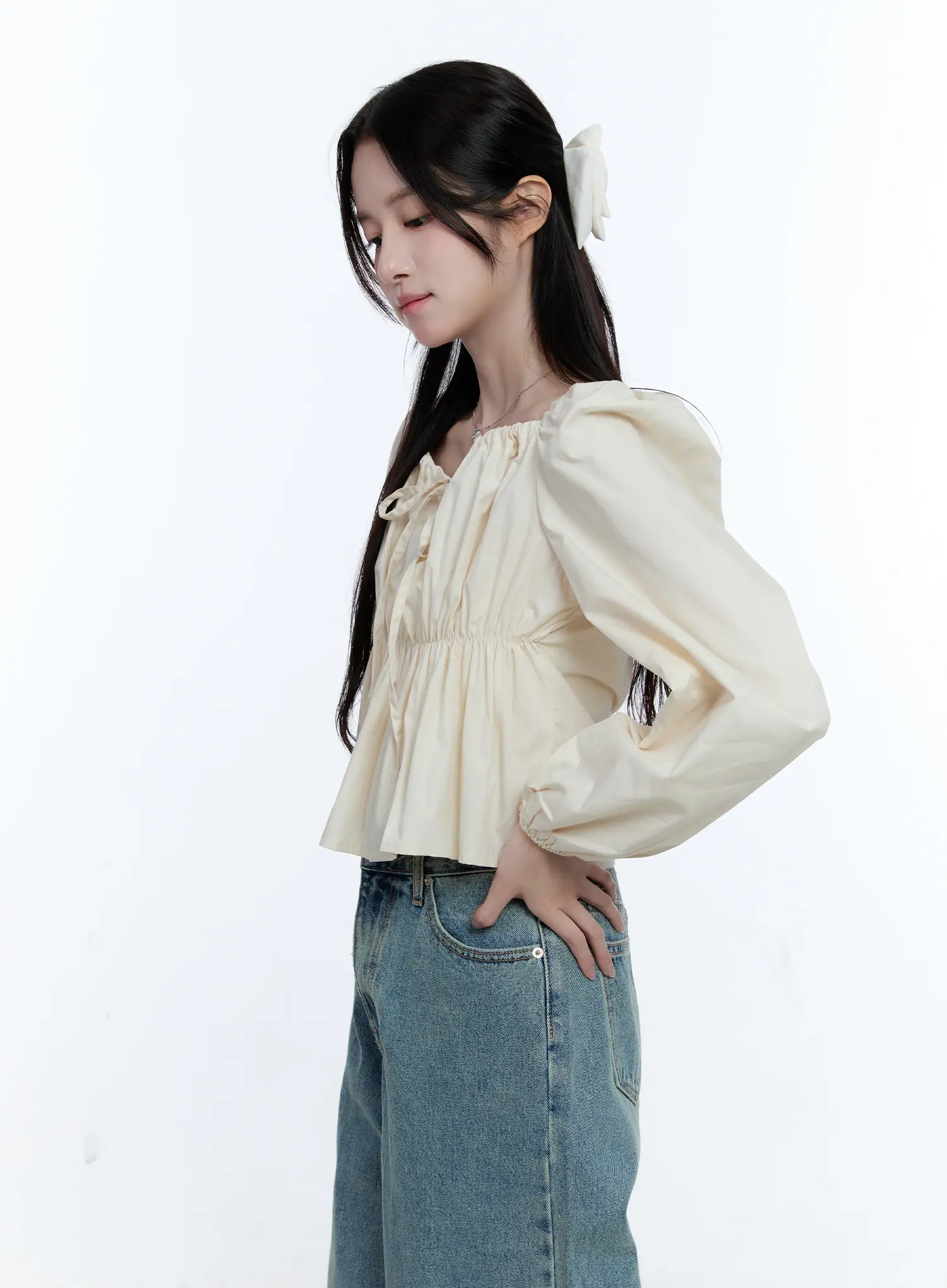 Puff-Sleeve Shirred Blouse CG512 - Image 7