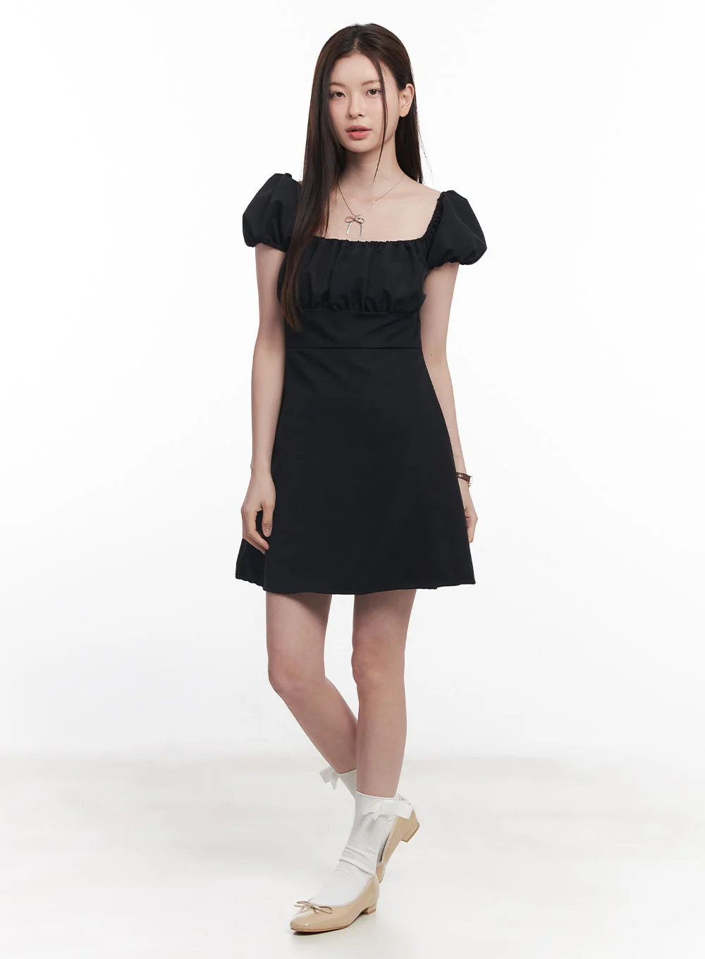 Puff-Sleeve Shirring Mini Dress CY515 - Image 13