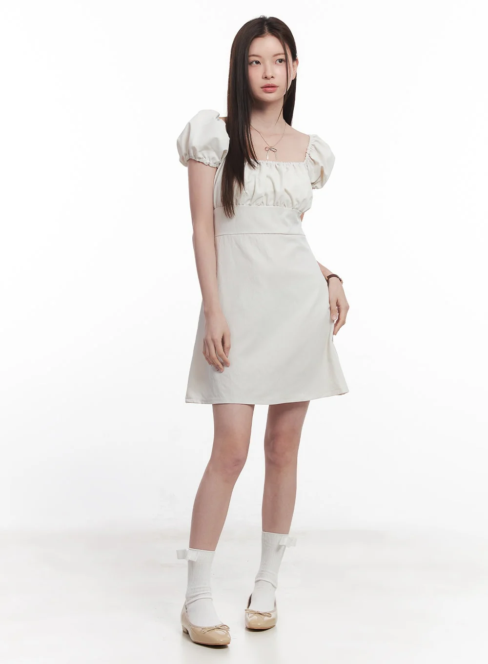 Puff-Sleeve Shirring Mini Dress CY515 - Image 3