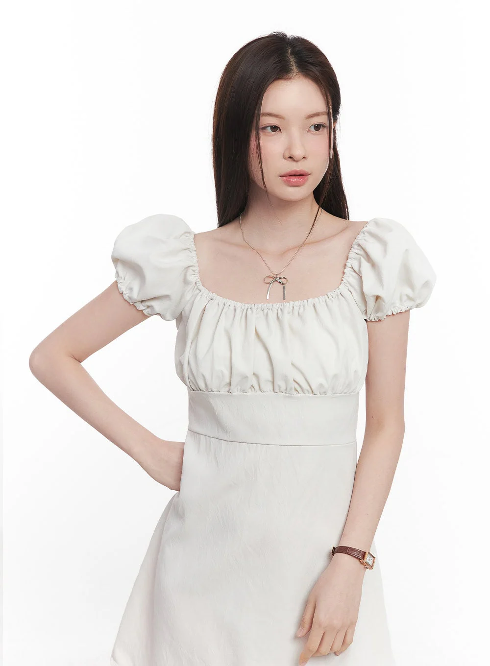 Puff-Sleeve Shirring Mini Dress CY515 - Image 5