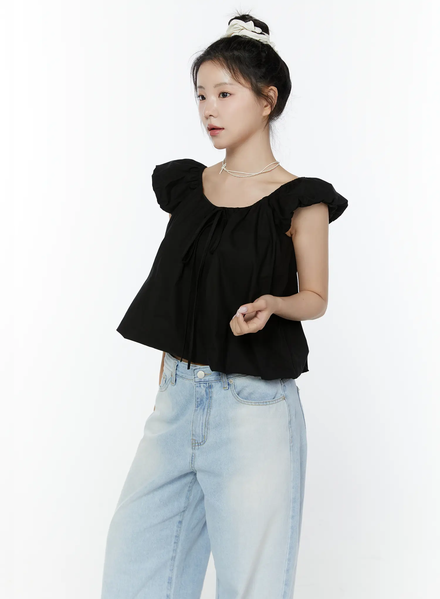 Puff Sleeve Tie-Front Blouse IY511 - Image 13