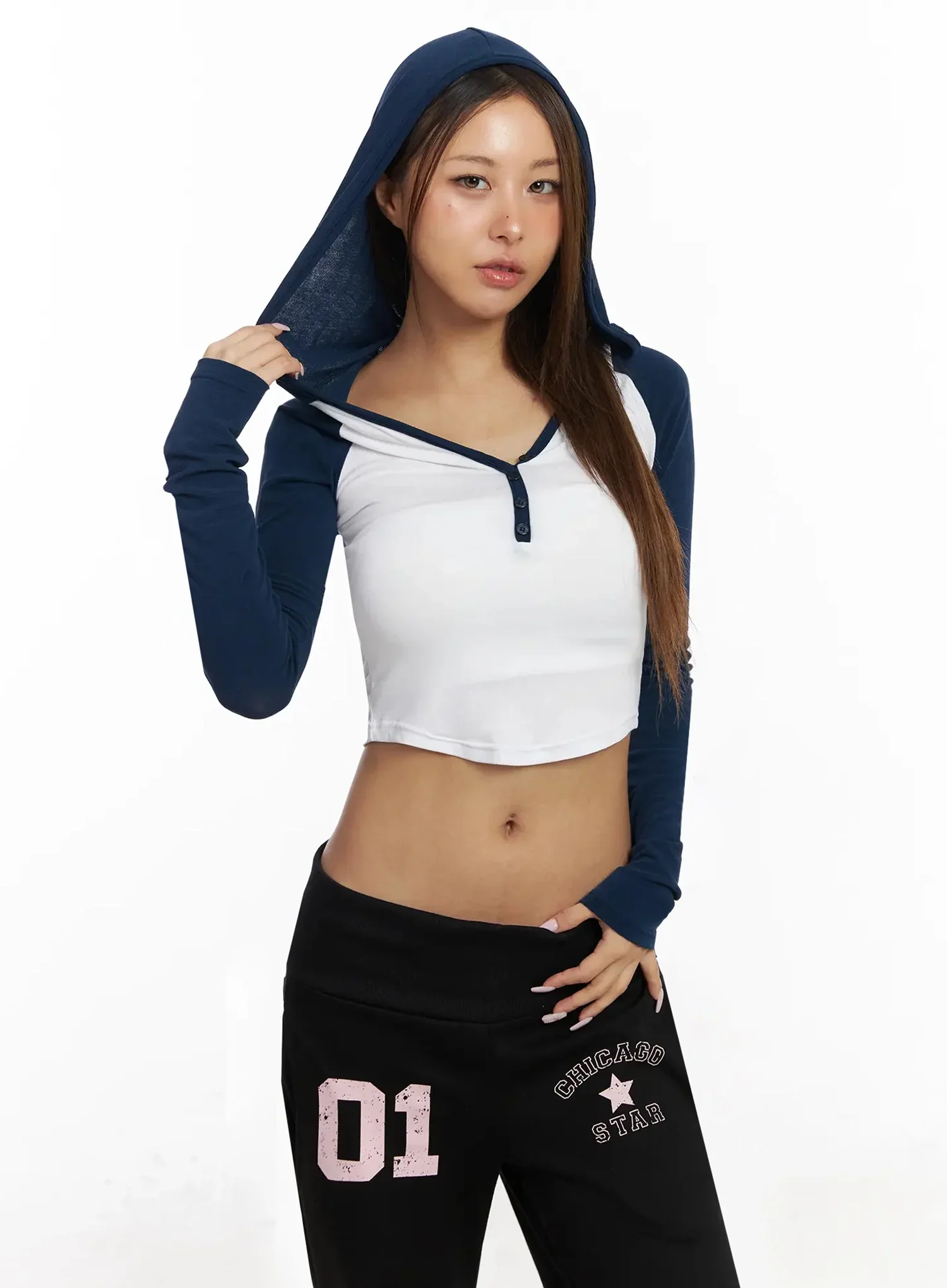 Raglan Hooded Slim Crop Top IY504 - Image 2