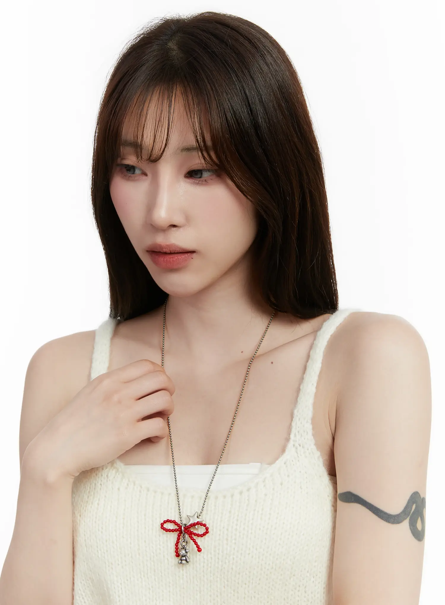 Red Ribbon Necklace ID529 - Image 2