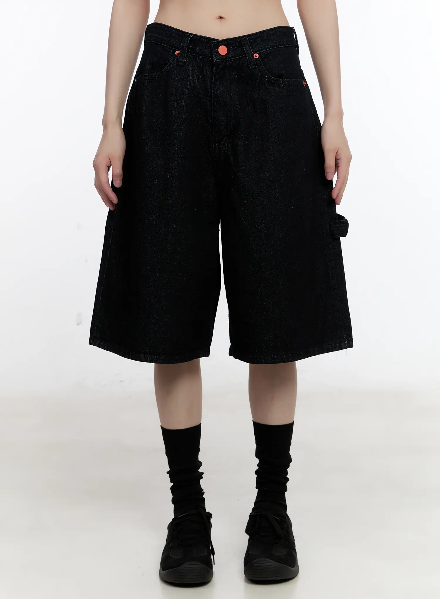 Red Text Graphic Embroidered Jorts CL504 - Image 2