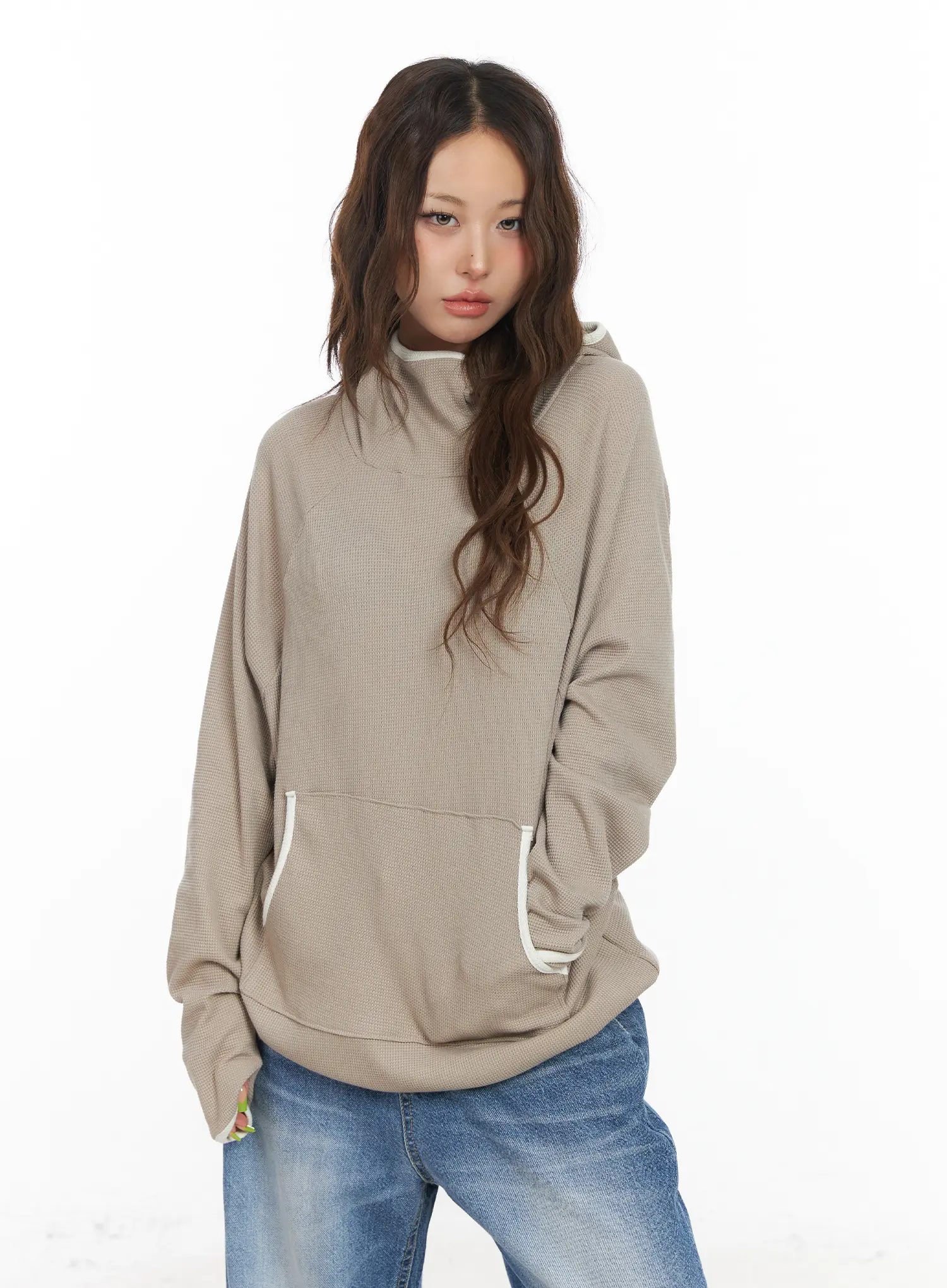 Relaxed-Fit Contrast Hoodie CF513 - Image 2