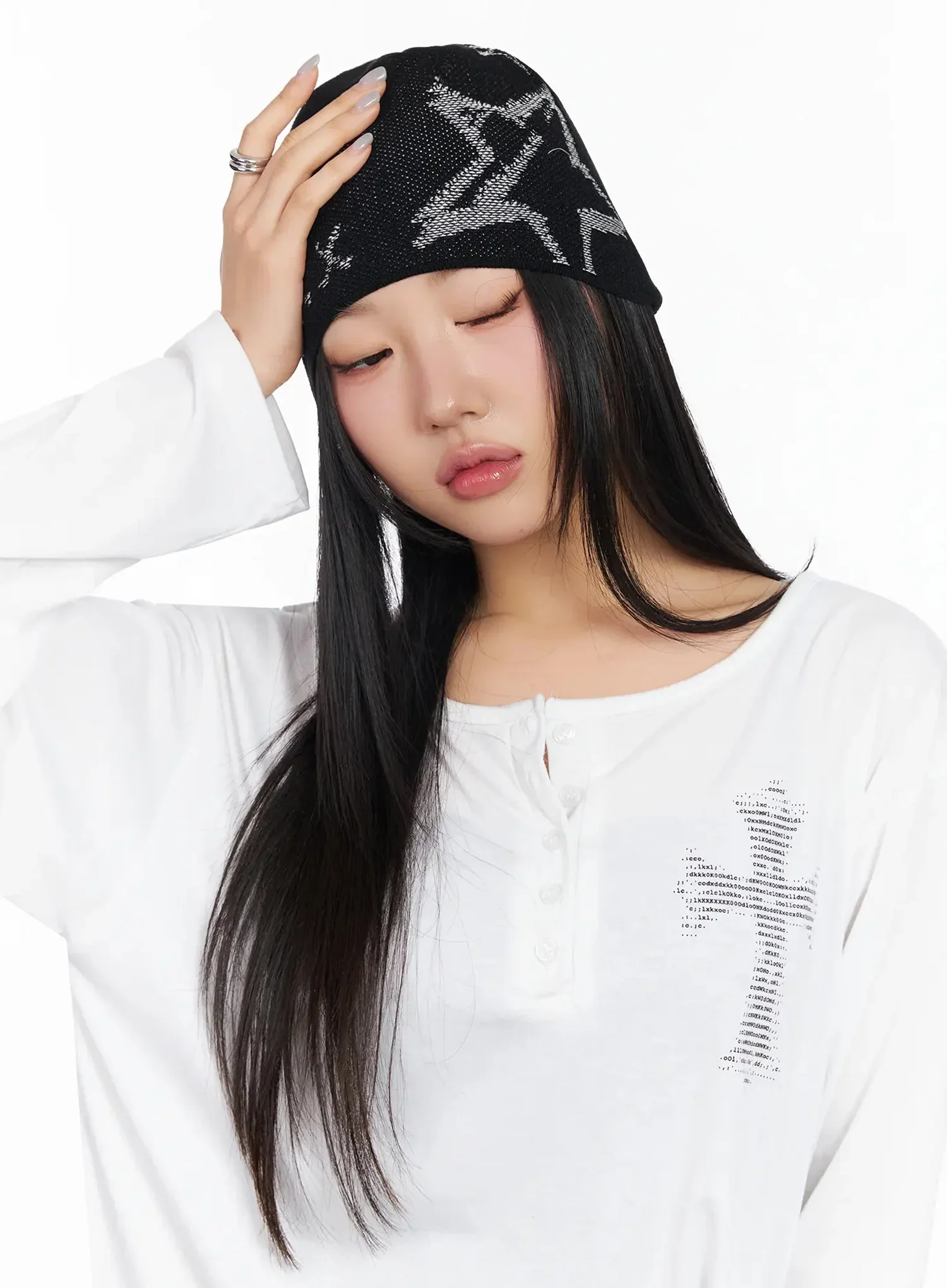Retro Star Knit Beanie CA513 - Image 2