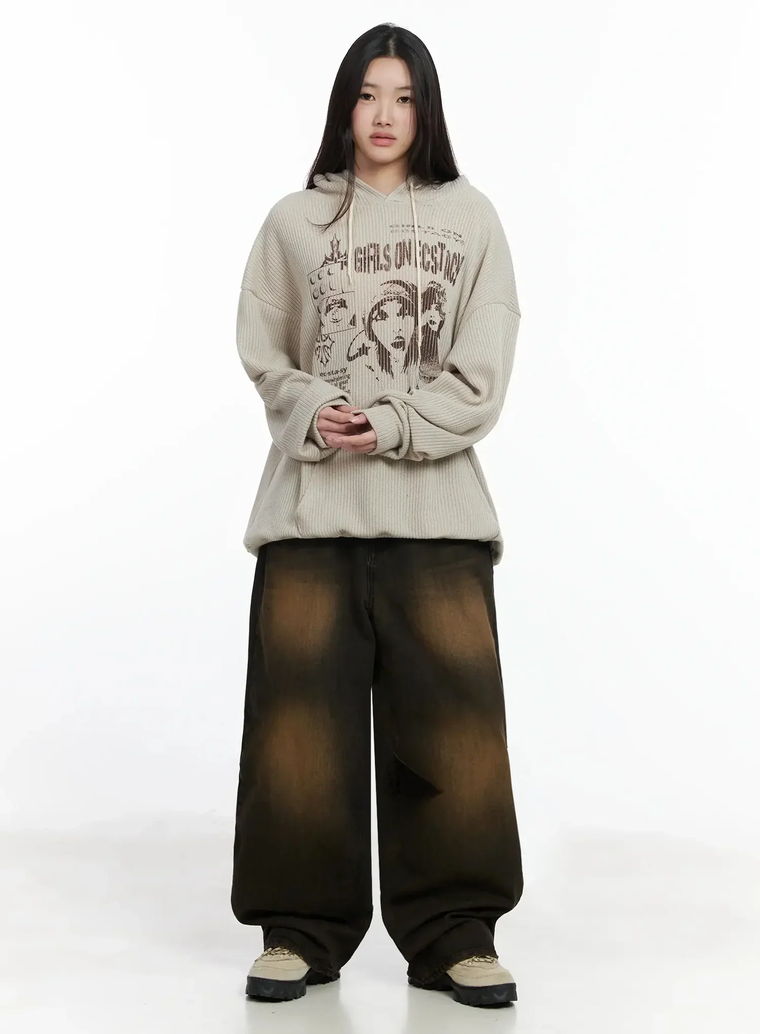 Ribbed Graphic Knit Hoodie IM502 - Image 11