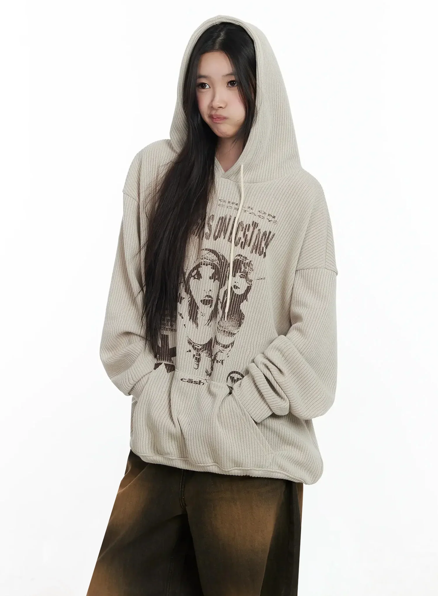 Ribbed Graphic Knit Hoodie IM502 - Image 3