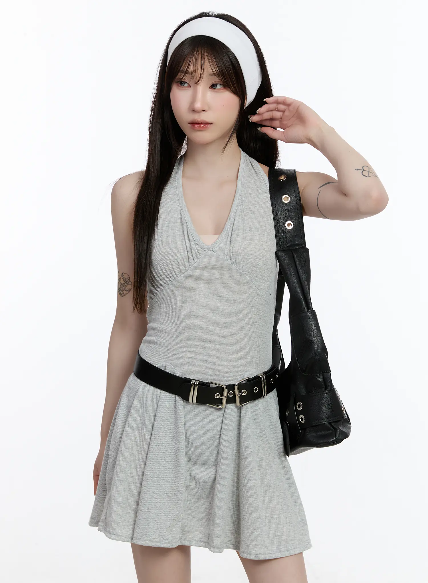 Ribbed Halter Flare Mini Dress CA502