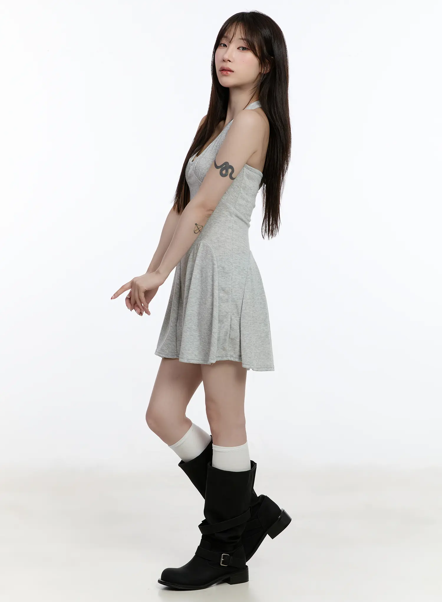Ribbed Halter Flare Mini Dress CA502 - Image 4