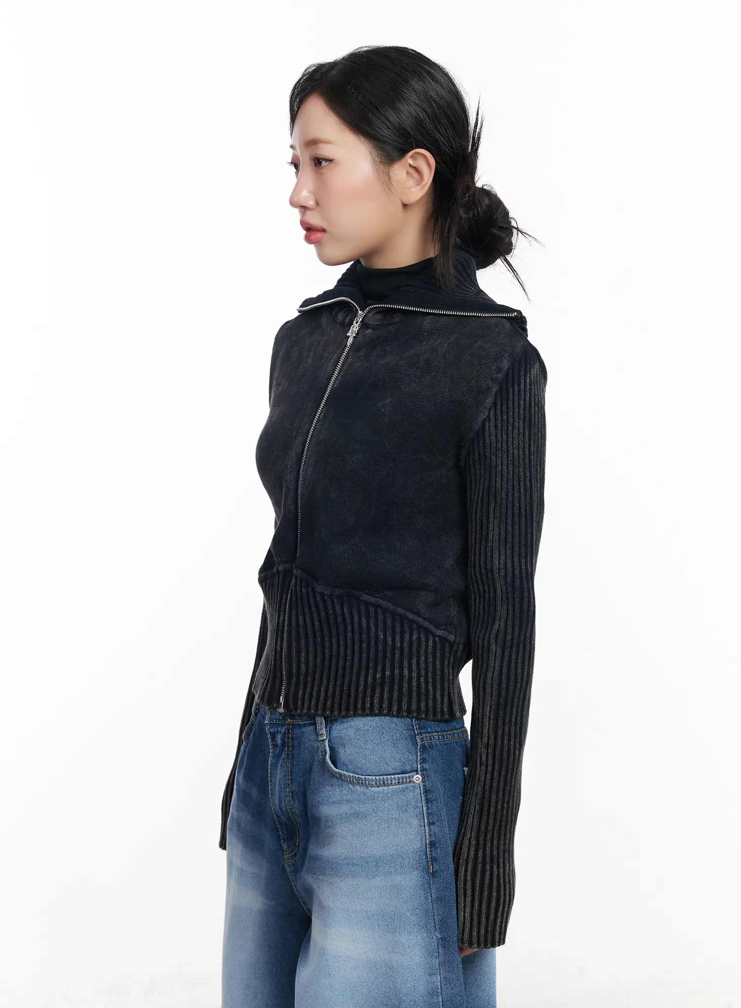 Ribbed High-Neck Zip-Up Cardigan CJ530 - Image 5