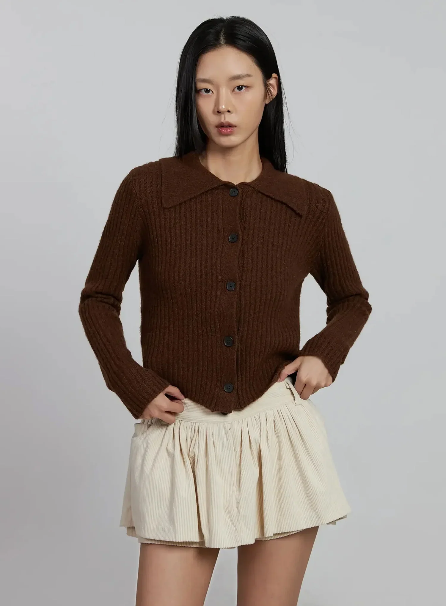 Ribbed Knit Button-Up Cardigan IM520 - Image 8