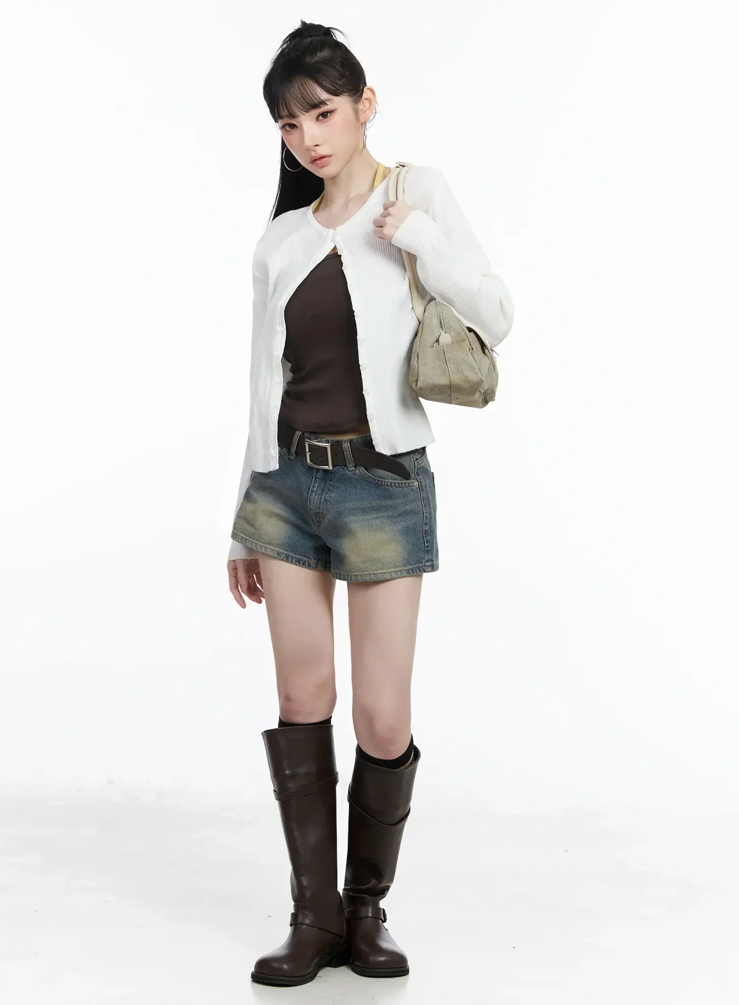 Ribbed Knit Round Neck Cardigan IY515 - Image 12