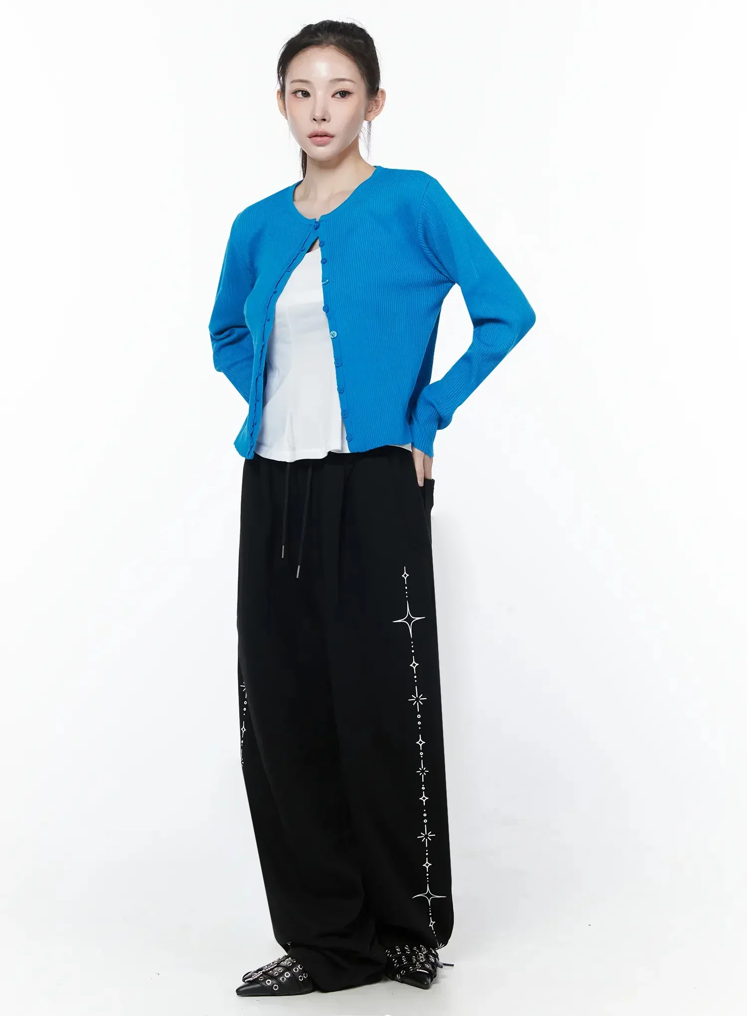 Ribbed Knit Round Neck Cardigan IY515 - Image 4