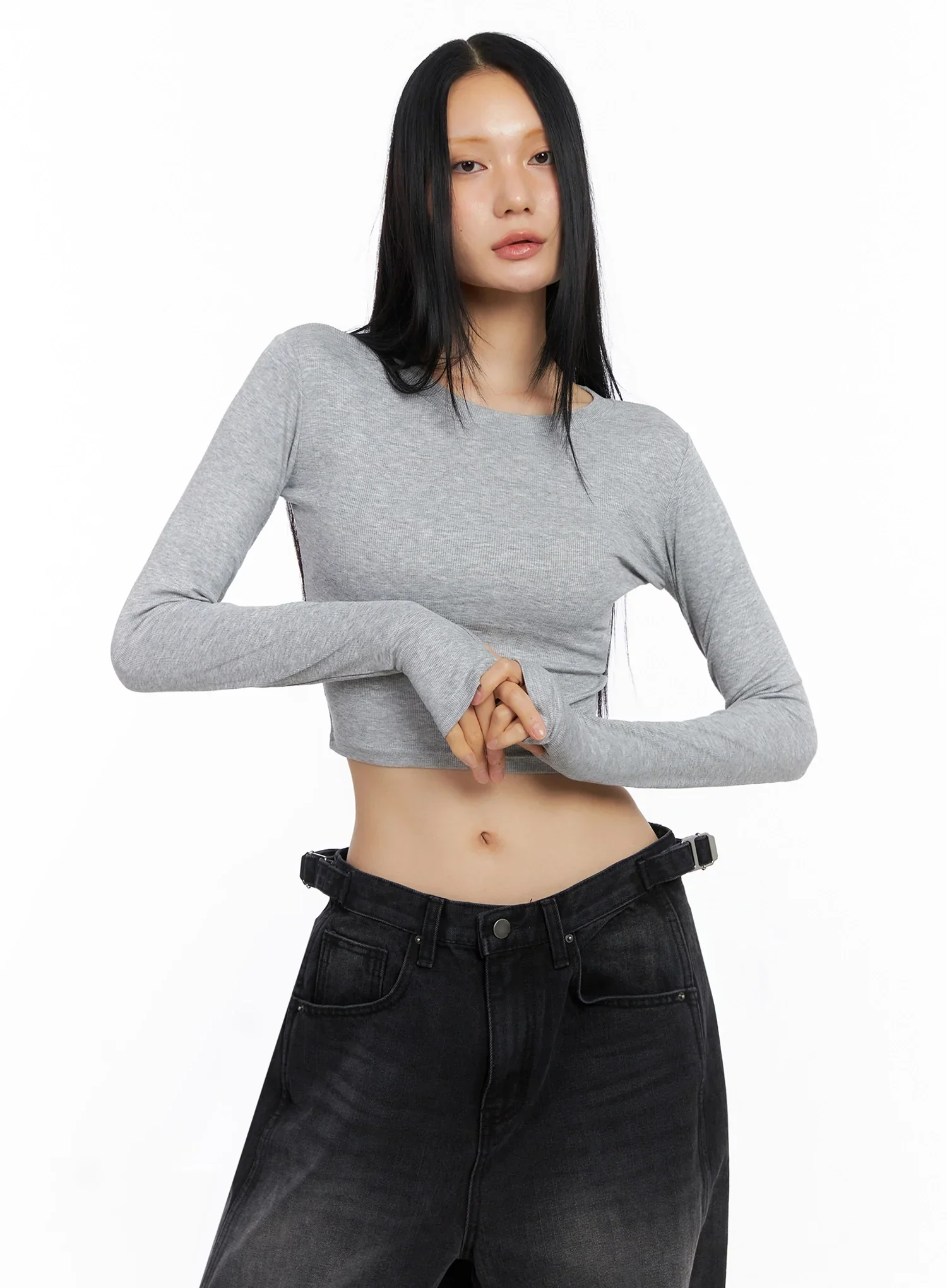 Ribbed Long Sleeve Crop Top IO517 - Image 8