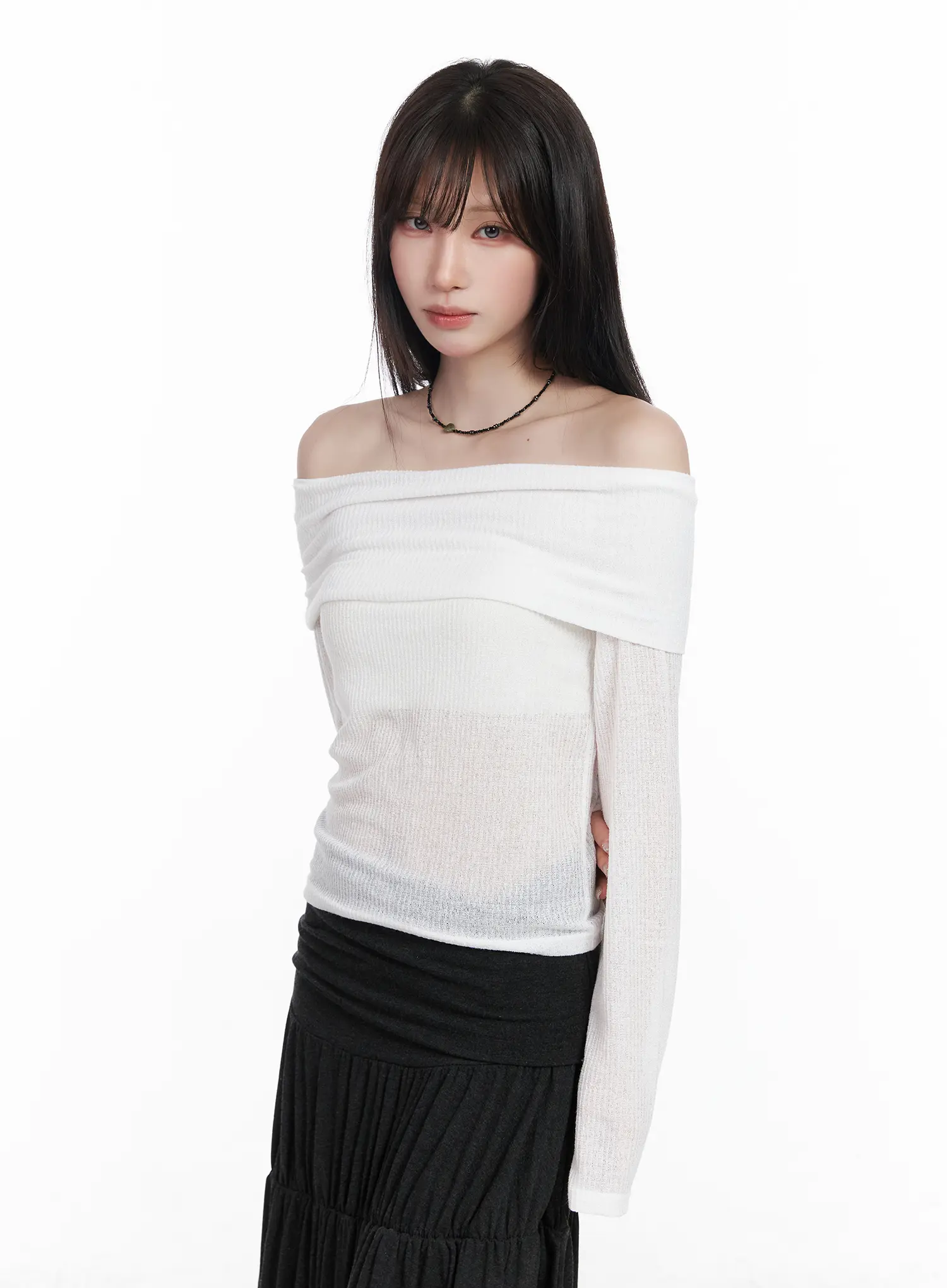 Ribbed Off-Shoulder Long Sleeve Top CF523 - Image 10