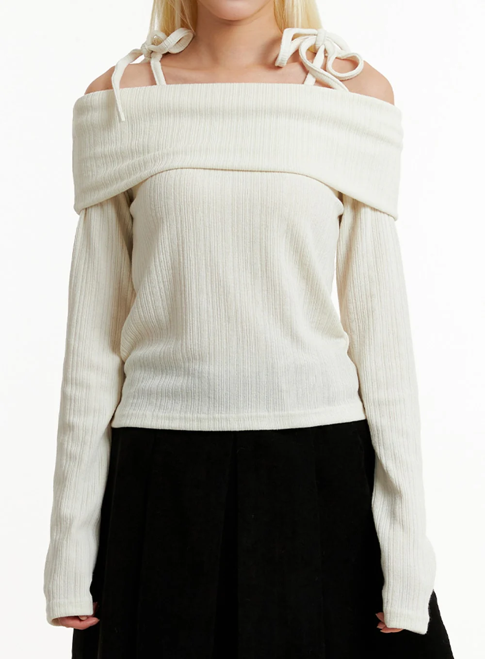 Ribbed Off-Shoulder Long Sleeve Top ID315 - Image 3